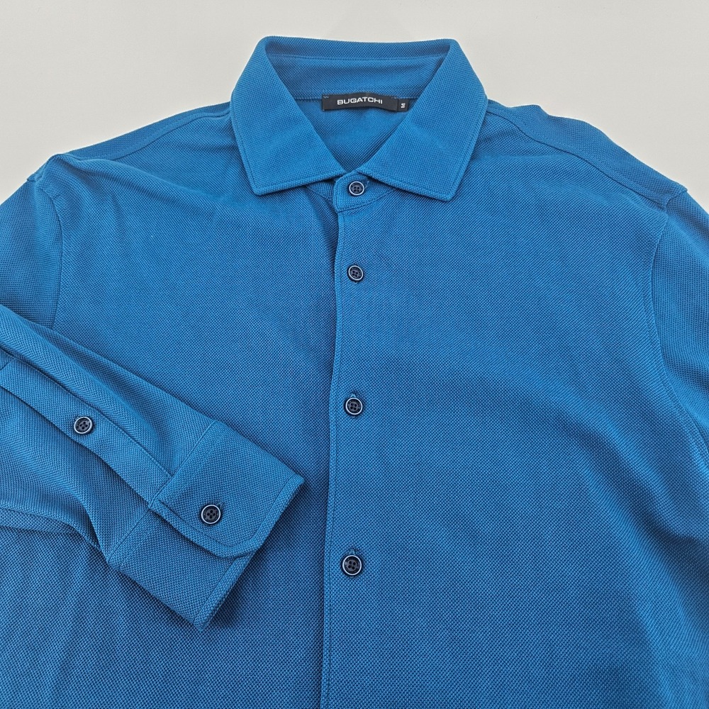 Bugatchi Mens Medium M Shirt Blue Long Sleeve Knit Button Up 100% Cotton